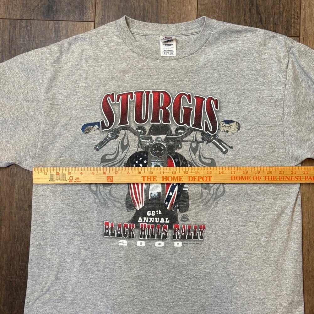 Sturgis 68th Annual Black Hills Rally 2008 T-Shirt XL Gray‎ Motorcycle  Flag - Picture 6 of 6